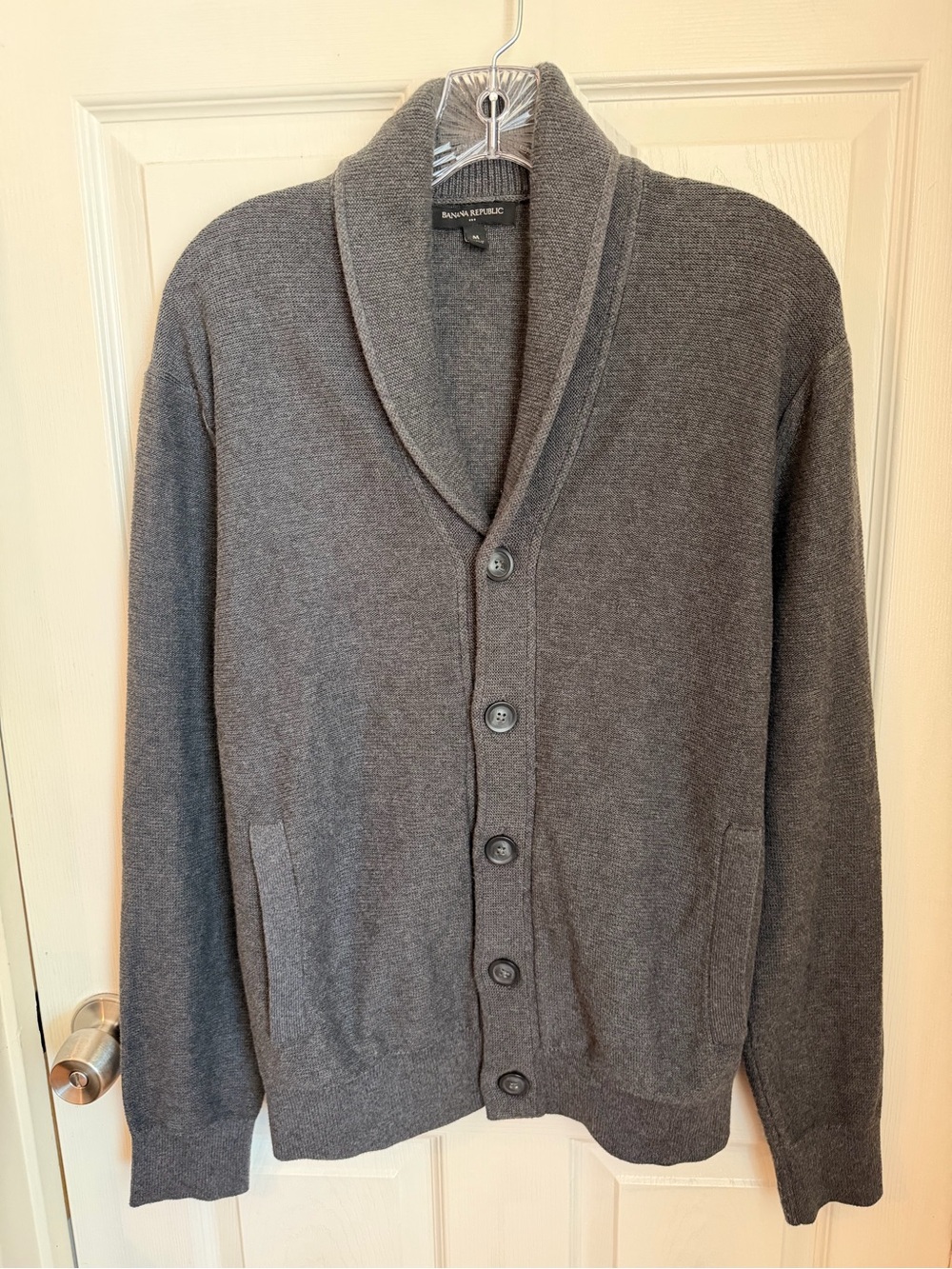 Banana Republic Men's Shawl Collar
Cardigan Sweater Gray Medium. 💯 Cotton, EUC - Picture 2 of 16